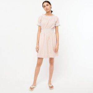 JCrew Smocked Waist, Puff-sleeve Poplin Dress in Warm Clay Gingham (Medium)